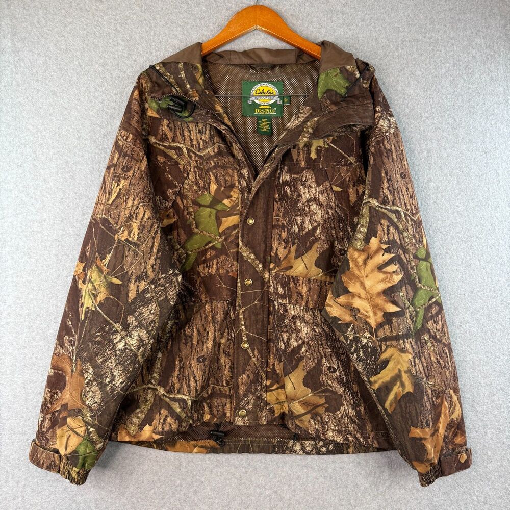 Vintage Men's Cabela's Camo Hunting Zip Up Jacket Hooded Mesh Lined Size L